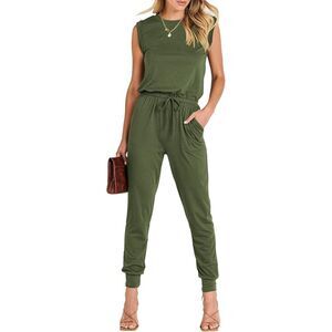 Women’s Crewneck Sleeveless Casual Dressy Loose Stretchy Jumpsuits Romper Size S